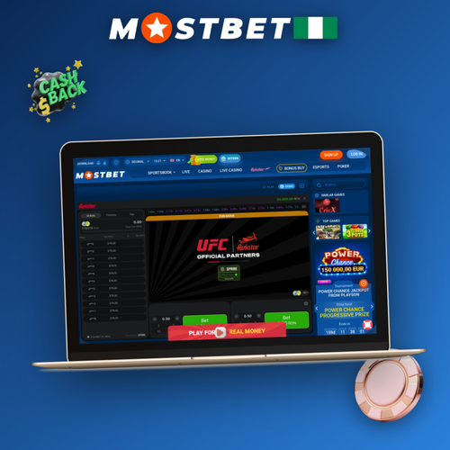 Mostbet affiliate program Nigeria hero graphic showing 60% RevShare badge and rising earnings chart