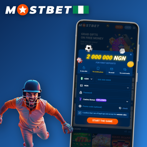 Mostbet register screen on a smartphone with NGN currency for Nigerian players